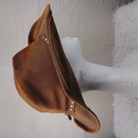 Minnetonka Unisex Silverton Dude Brown Ruff Genuine Leather Studded Western Hat - Picture 5 of 14